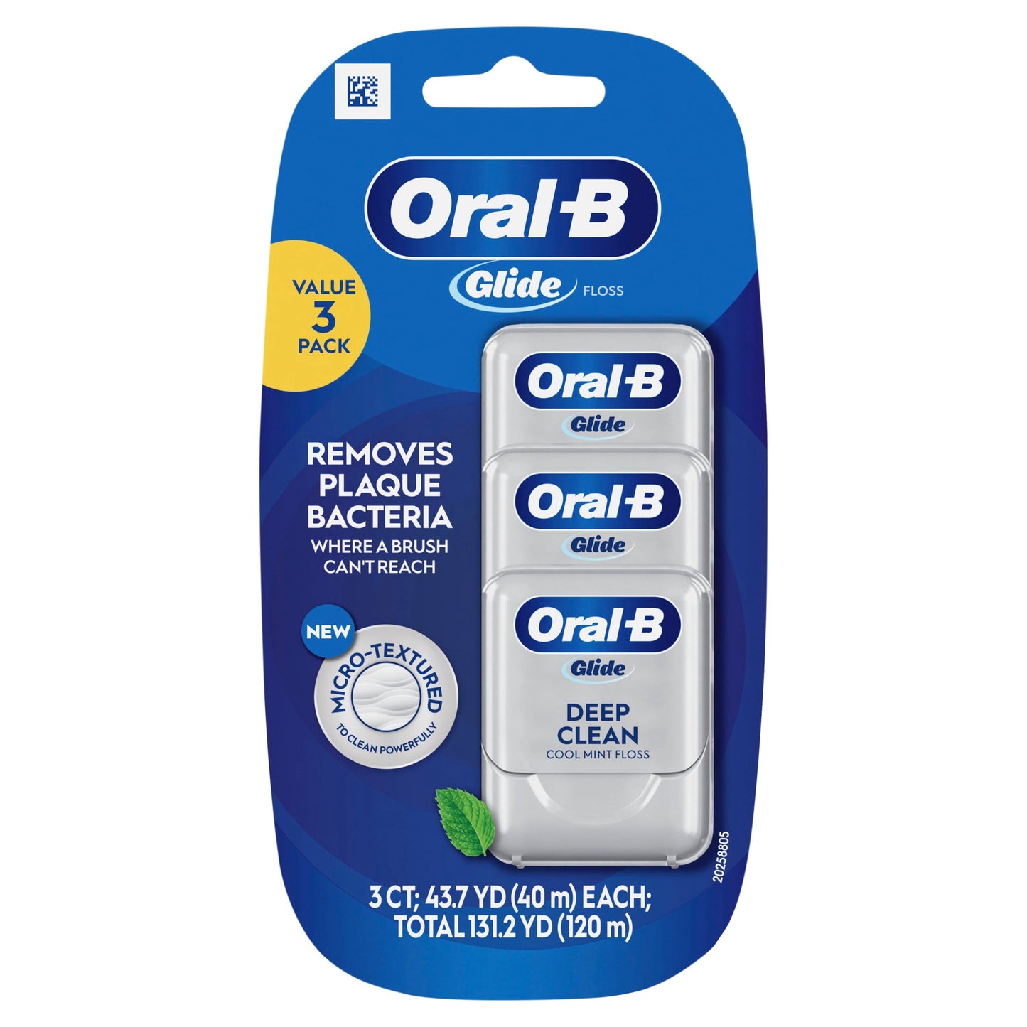 Oral‑B Floss, Glide Pro‑Health Deep Clean Waxed Dental Floss, Cool Mint, 40m, 3 Pack