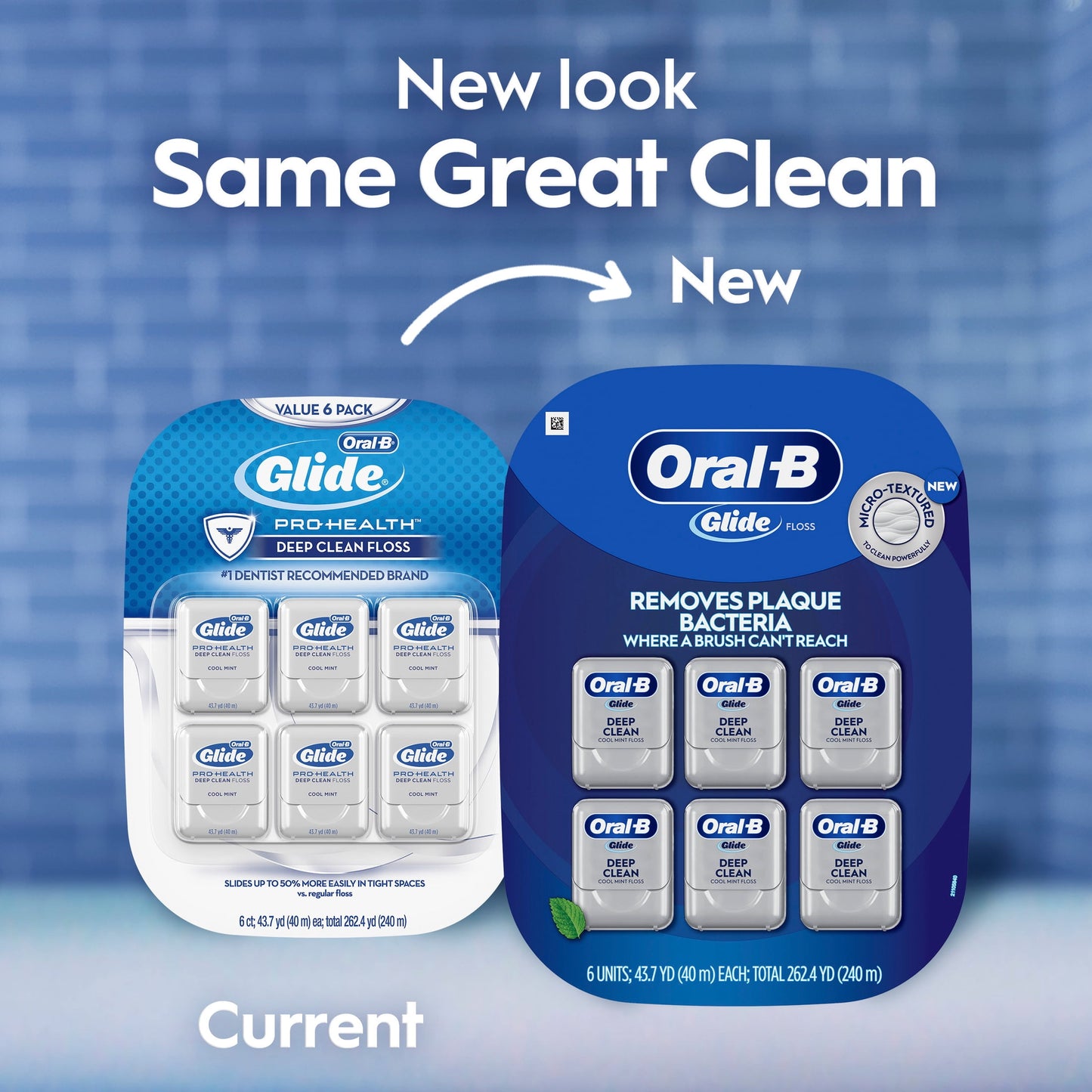 Oral‑B Floss, Glide Pro‑Health Deep Clean Waxed Dental Floss, Cool Mint, 40m, 3 Pack