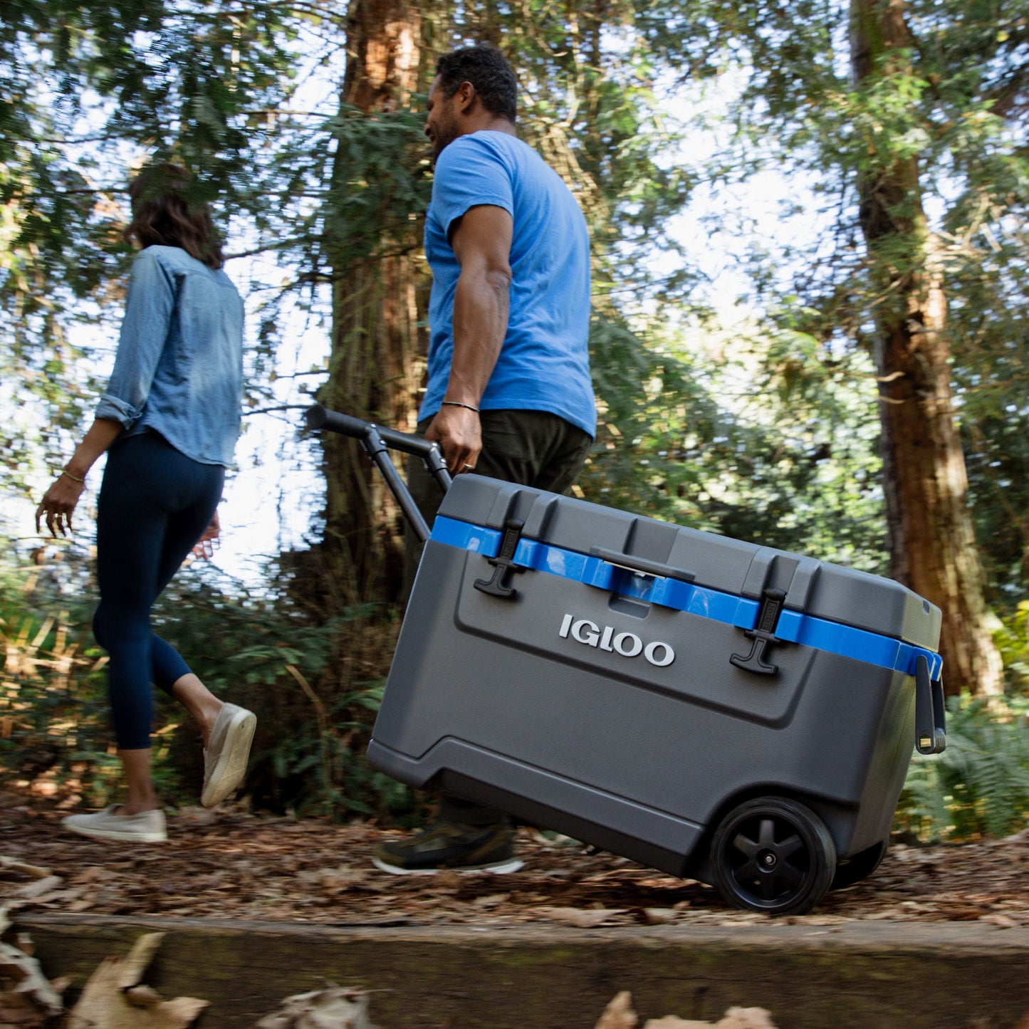 Igloo 72 QT Overland Ice Chest Cooler with Wheels, Gray and Sneaky Blue