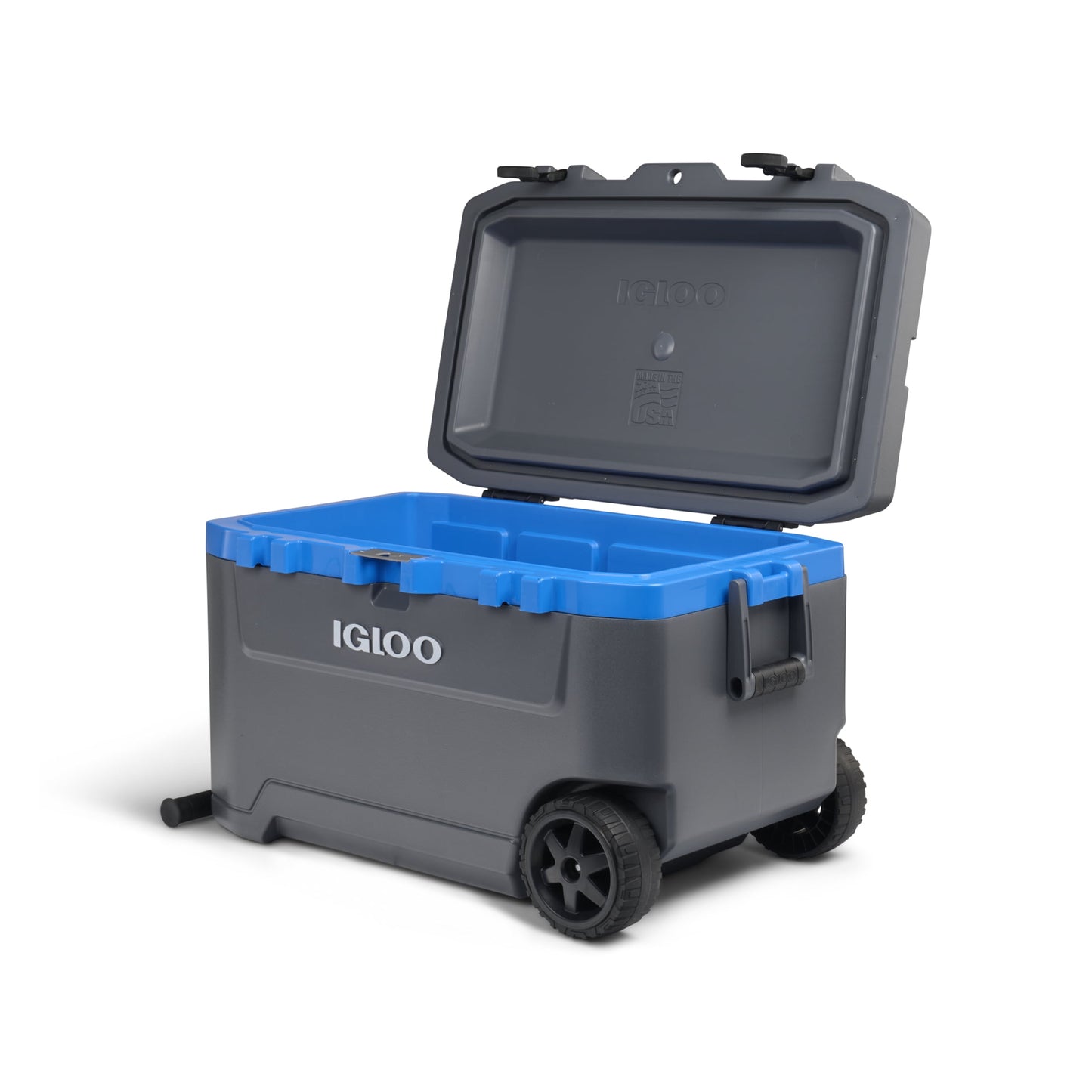 Igloo 72 QT Overland Ice Chest Cooler with Wheels, Gray and Sneaky Blue