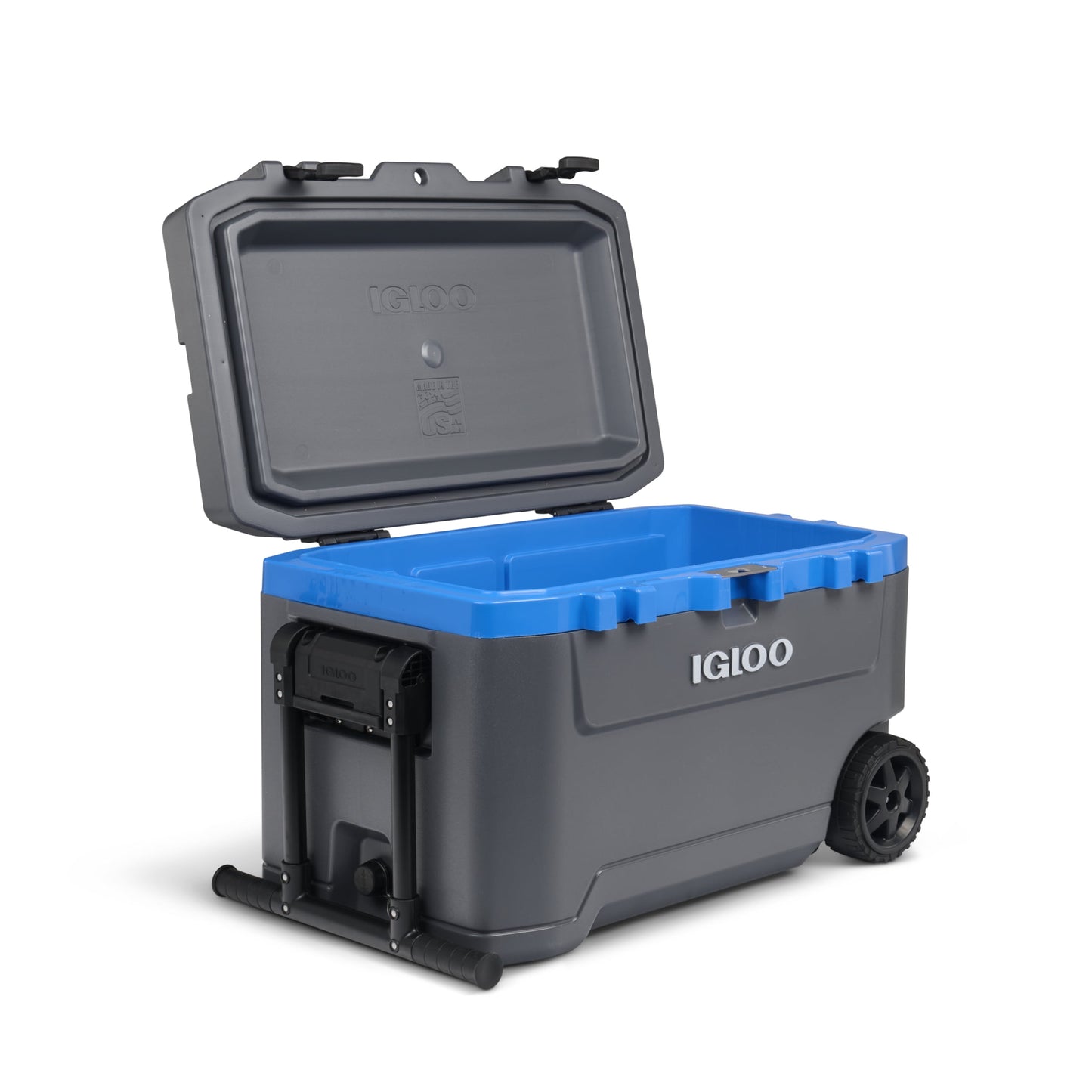 Igloo 72 QT Overland Ice Chest Cooler with Wheels, Gray and Sneaky Blue