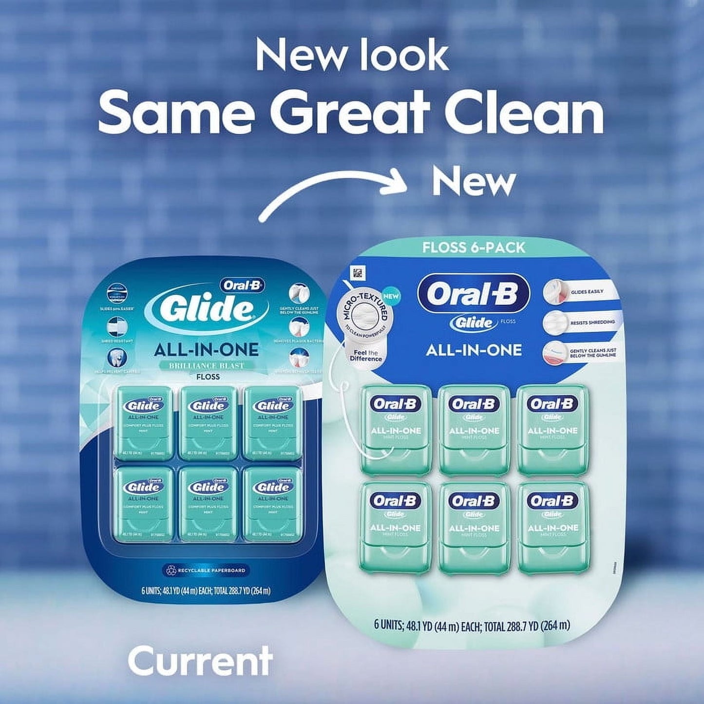 Oral B Glide Dental Floss All-in-One Mint Floss 48.1 Yard Each - 6 Pack