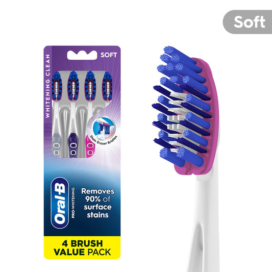 Oral-B Toothbrush, Pro Whitening Toothbrushes, Soft, 4 Count