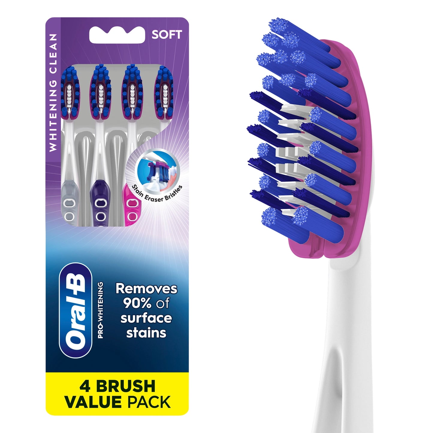 Oral-B Toothbrush, Pro Whitening Toothbrushes, Soft, 4 Count