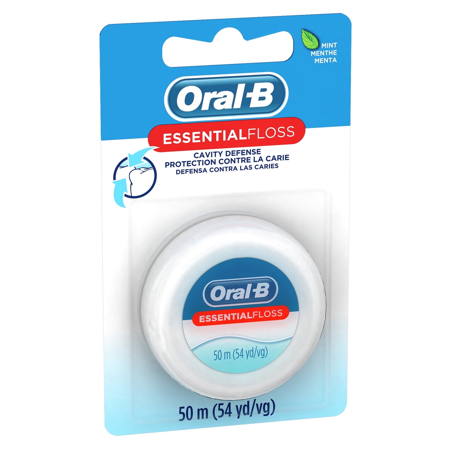 Oral-B Floss, Essential Floss Mint Waxed Dental Floss, Cavity Defense, 50 m