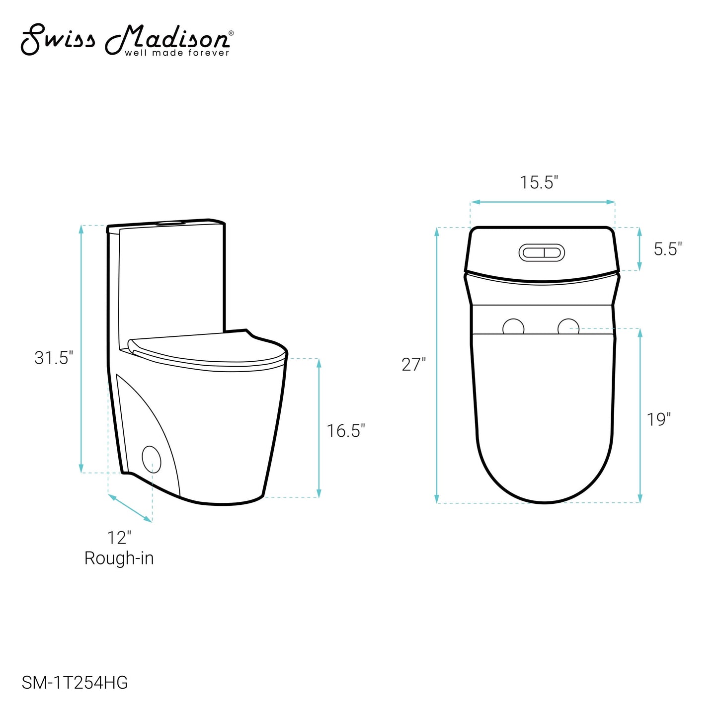 St. Tropez One Piece Elongated Toilet Dual Vortex Flush, Gold Hardware