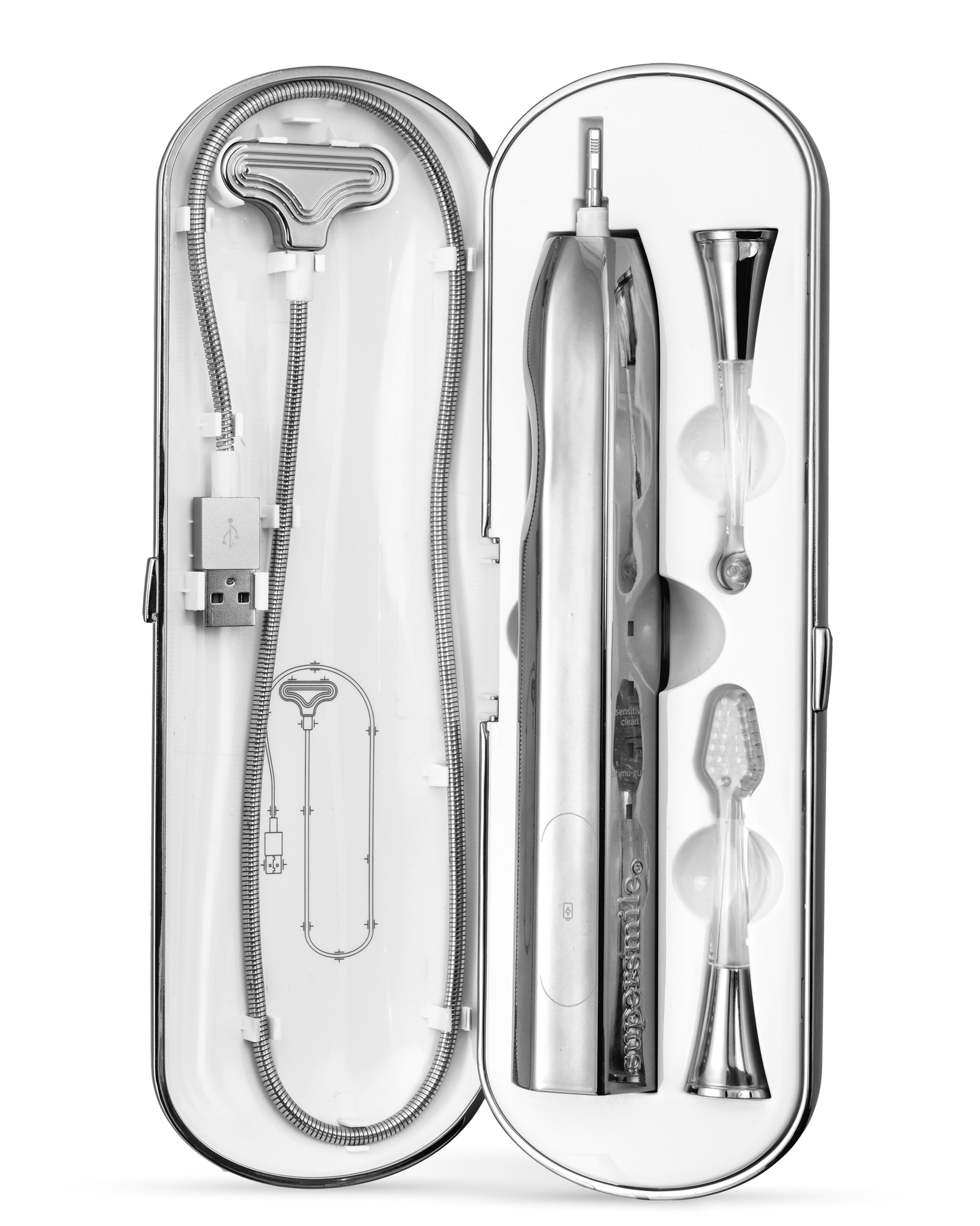 Supersmile Zina45 Sonic Pulse Electric Toothbrush - Rechargeable Whitening Toothbrush w/Polishing Head - 4 Cleaning Modes, Silver