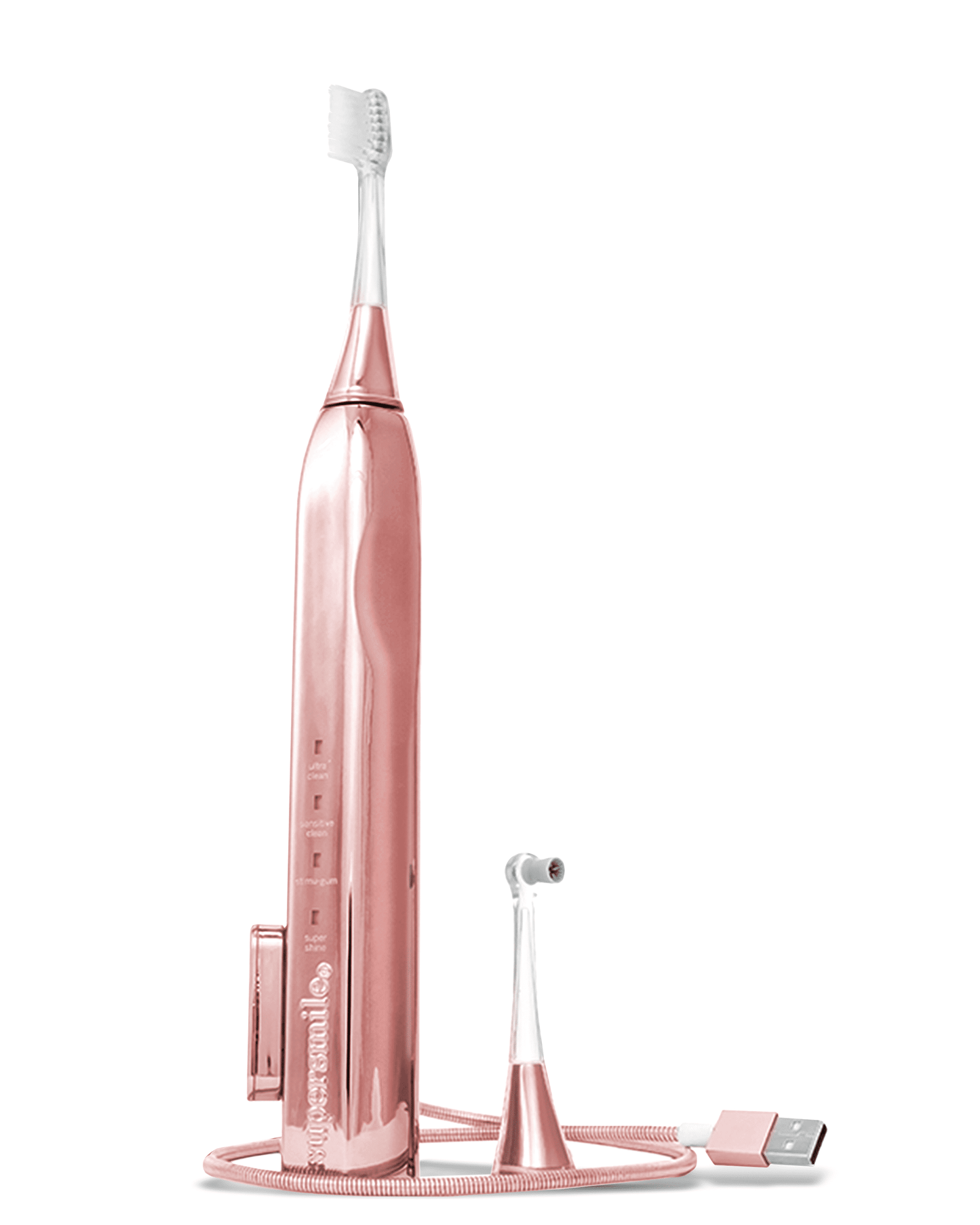 Supersmile Zina45 Sonic Pulse Electric Toothbrush - Rechargeable Whitening Toothbrush w/Polishing Head - 4 Cleaning Modes, Silver