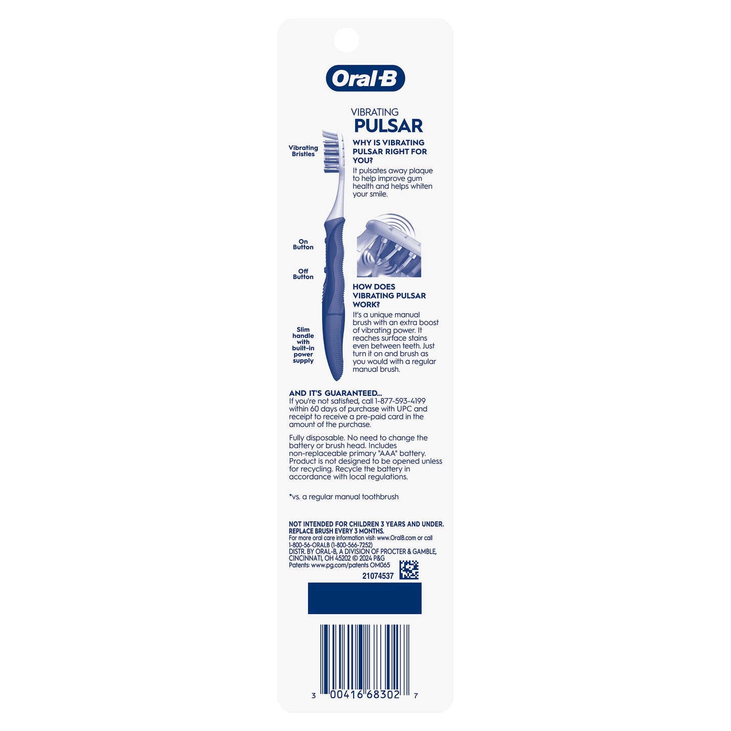Oral-B Toothbrush Pack, Expert Clean Pulsar Battery Powered Toothbrush, Medium, 2 Count
