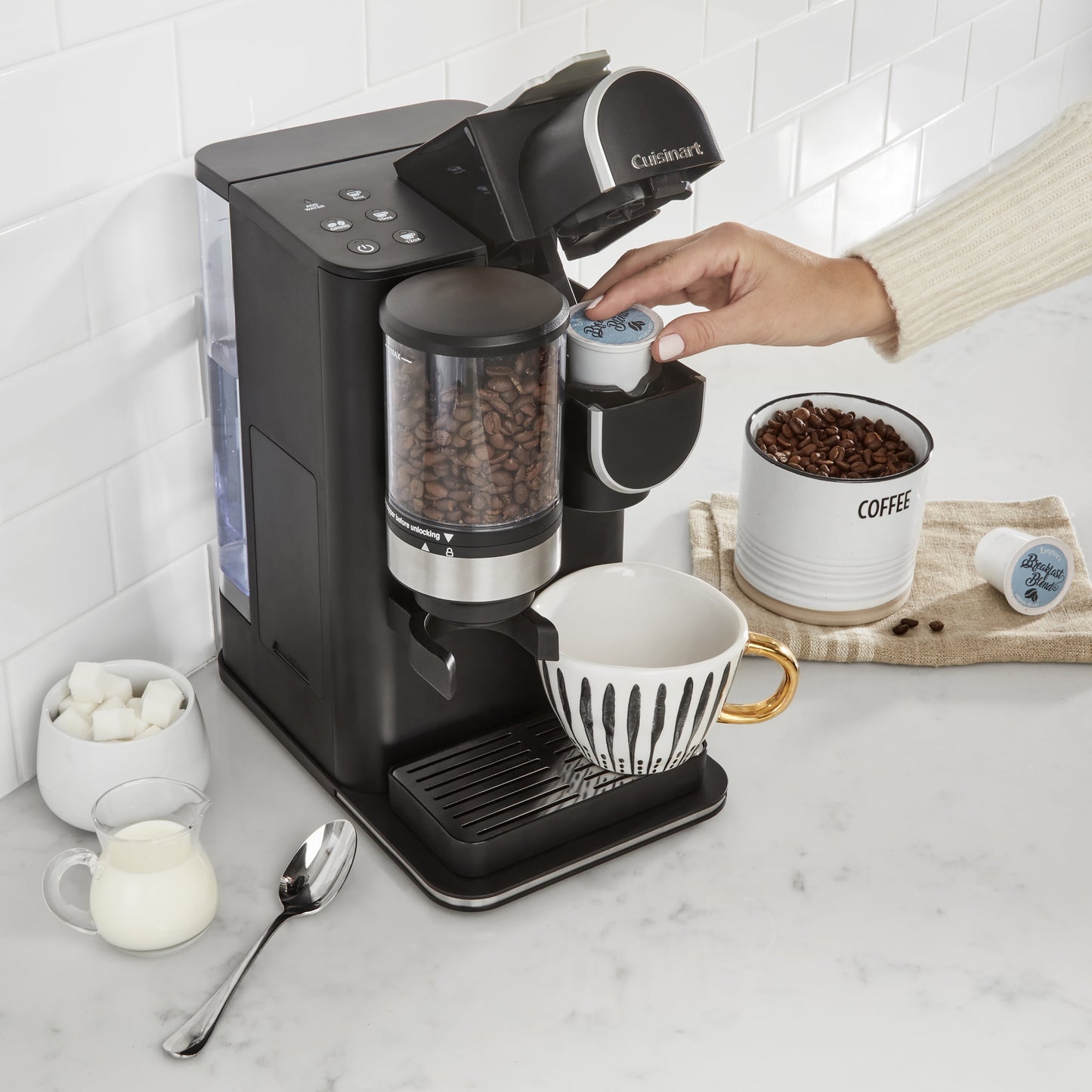 Cuisinart Grind &amp; Brew Classic Black Single Serve Coffee Maker with Built-In Grinder