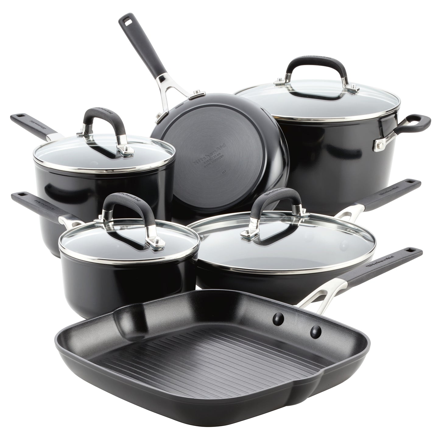 KitchenAid Hard Anodized 10 Pcs Nonstick Cookware Pots and Pans Set, Onyx Black