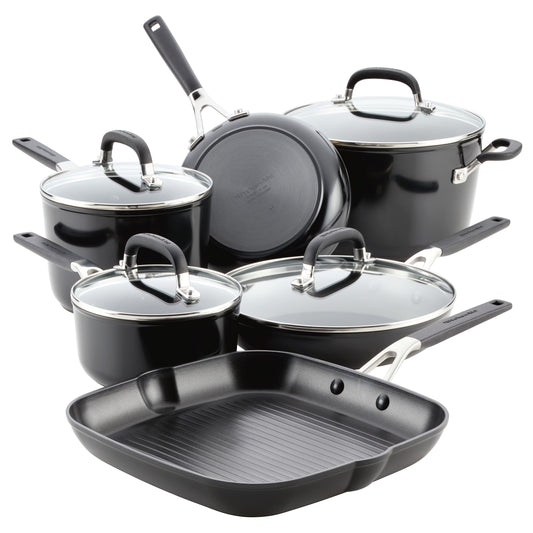 KitchenAid Hard Anodized 10 Pcs Nonstick Cookware Pots and Pans Set, Onyx Black