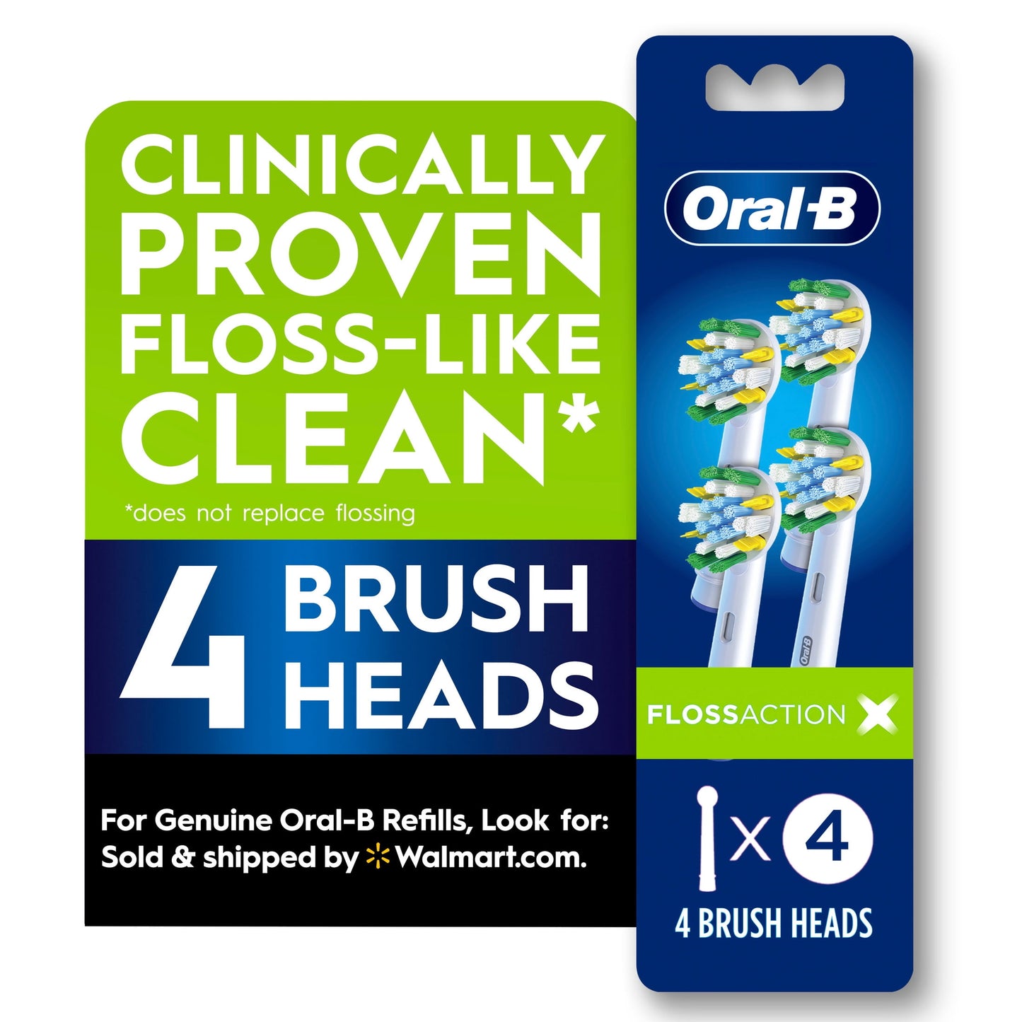 Oral‑B Toothbrush Heads, FlossActionX Electric Toothbrush Replacement Heads with X‑Filament, 4 Count