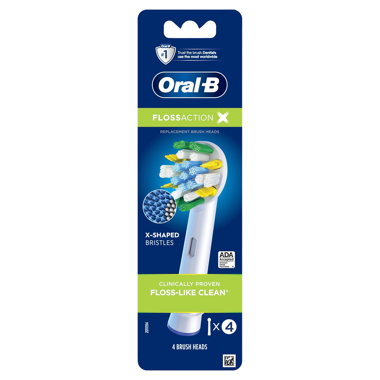 Oral‑B Toothbrush Heads, FlossActionX Electric Toothbrush Replacement Heads with X‑Filament, 4 Count