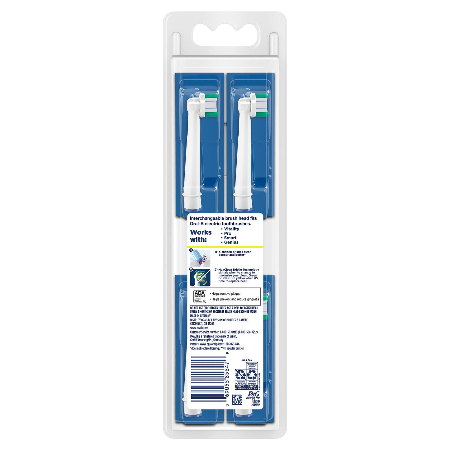 Oral‑B Toothbrush Heads, FlossActionX Electric Toothbrush Replacement Heads with X‑Filament, 4 Count