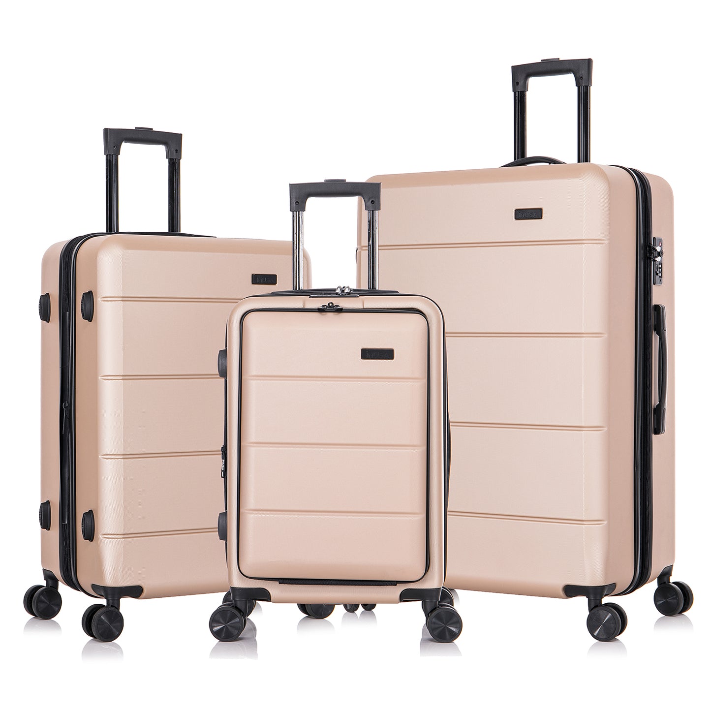InUSA Elysian 3-Piece Hardside Luggage Sets with Spinner Wheels, Handle, Trolley, (20"/24"/28"), Champagne