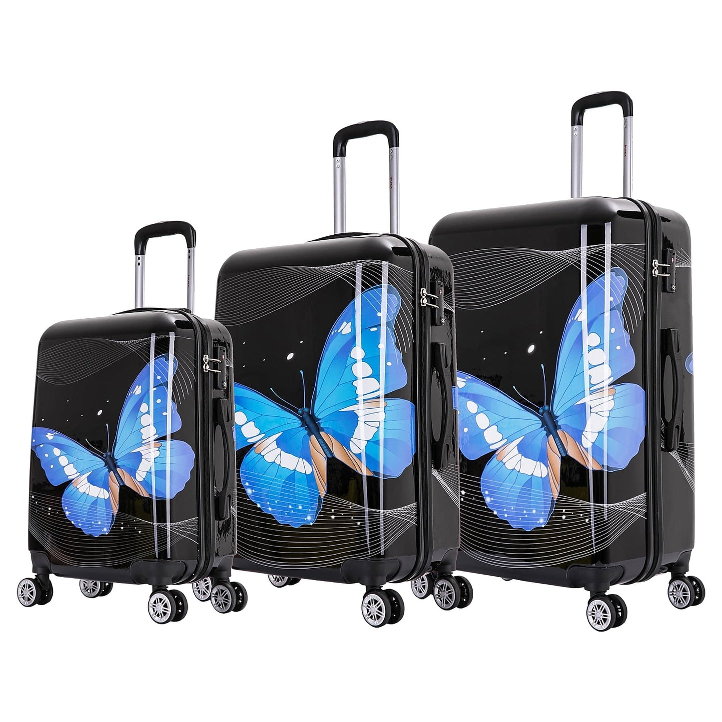 InUSA Print 3-Piece Hardside Luggage Sets with Spinner Wheels, Handle, Trolley, (20"/24"/28"), Paris
