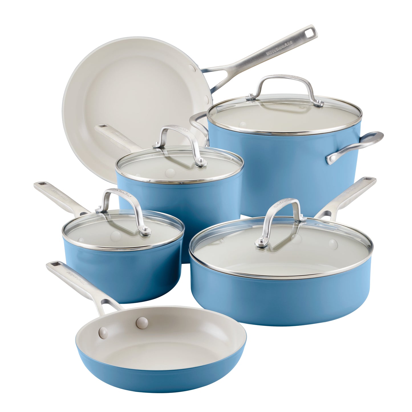 KitchenAid Hard Anodized 10 Pcs Ceramic Nonstick Cookware Pots and Pans Set, Oven Safe to 500°F, Pistachio