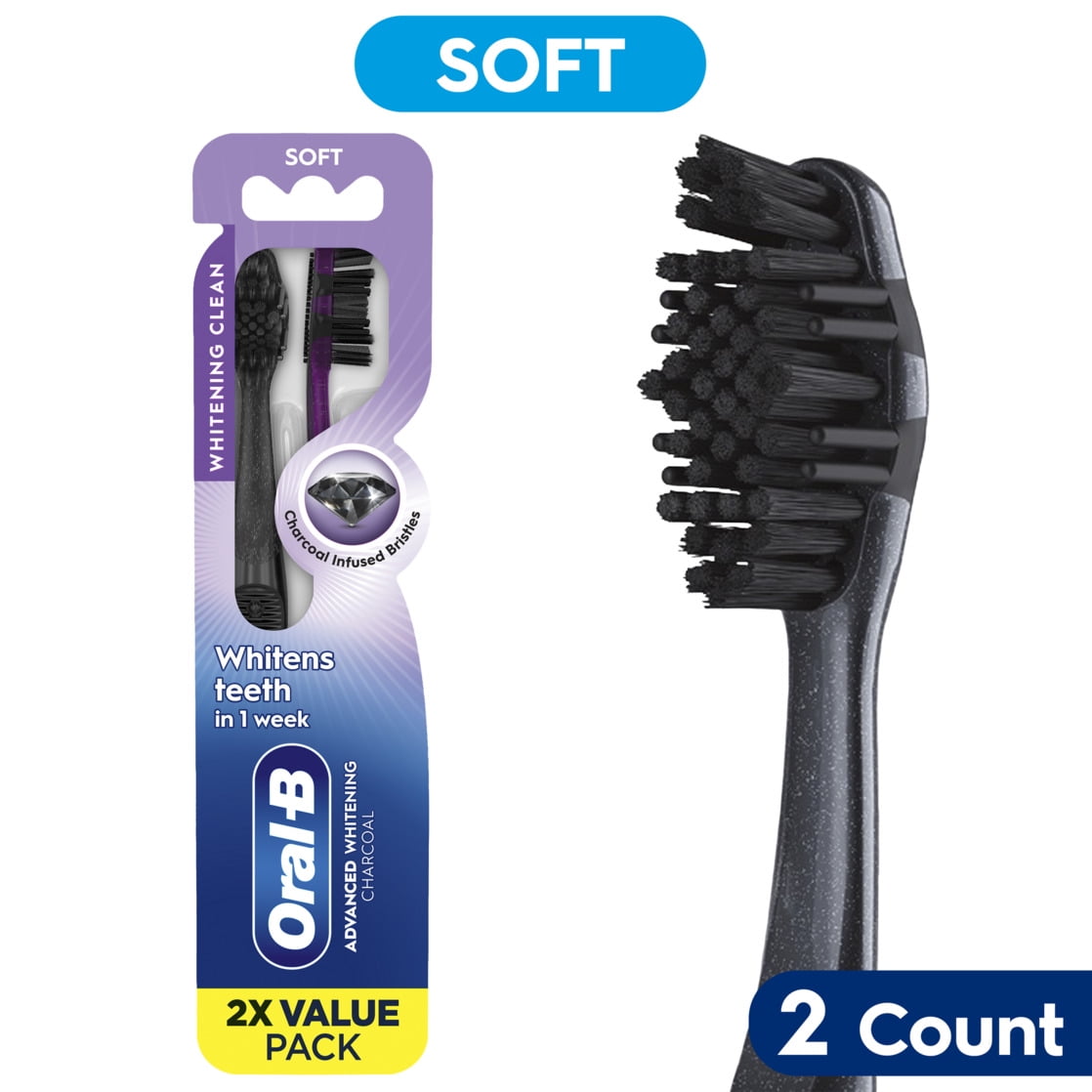 Oral-B Advanced Whitening Charcoal Toothbrushes, Soft, 2 Count