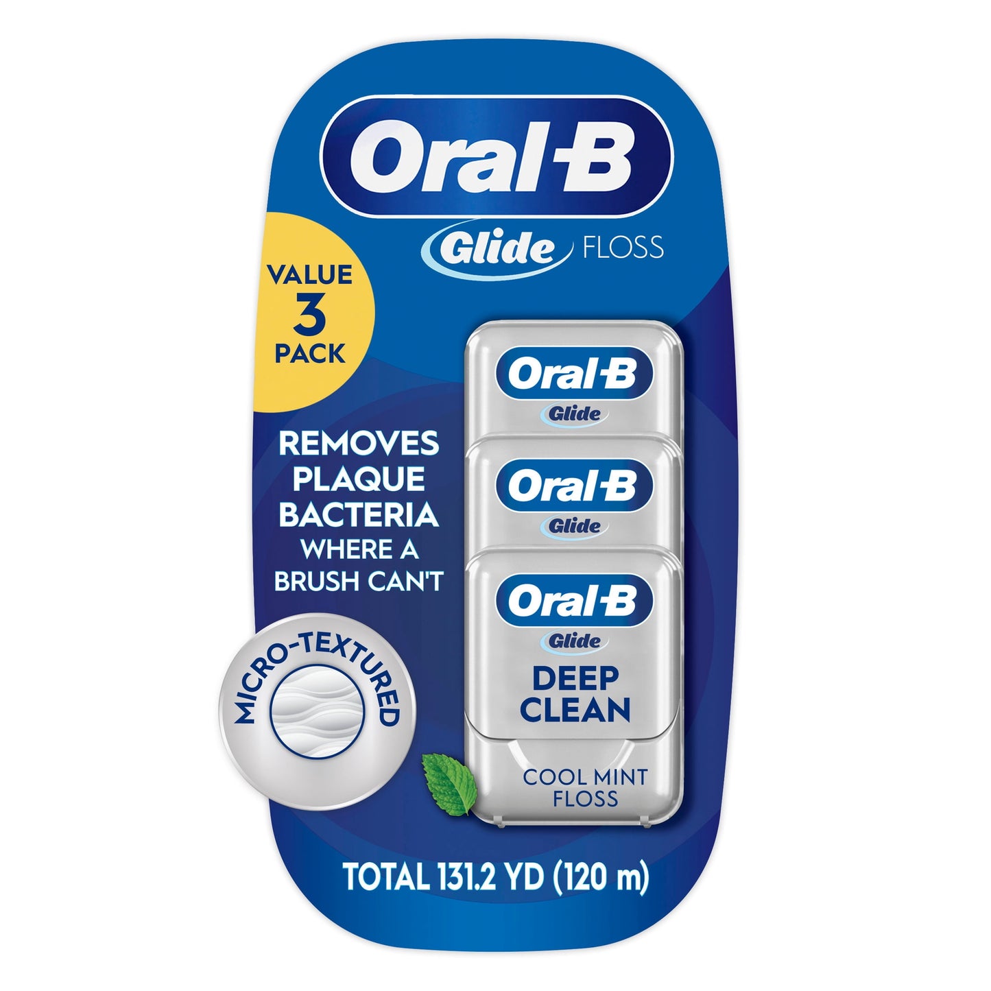 Oral‑B Floss, Glide Pro‑Health Deep Clean Waxed Dental Floss, Cool Mint, 40m, 3 Pack