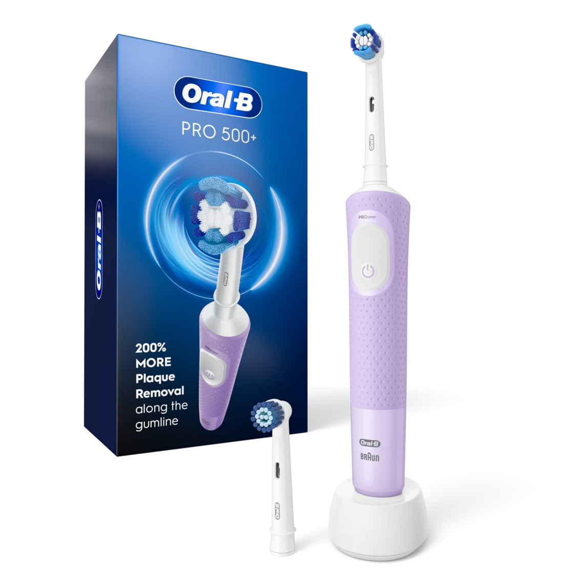 Oral-B Toothbrush, Pro 500 + Electric Toothbrush with (2) Brush Heads, Rechargeable, Black