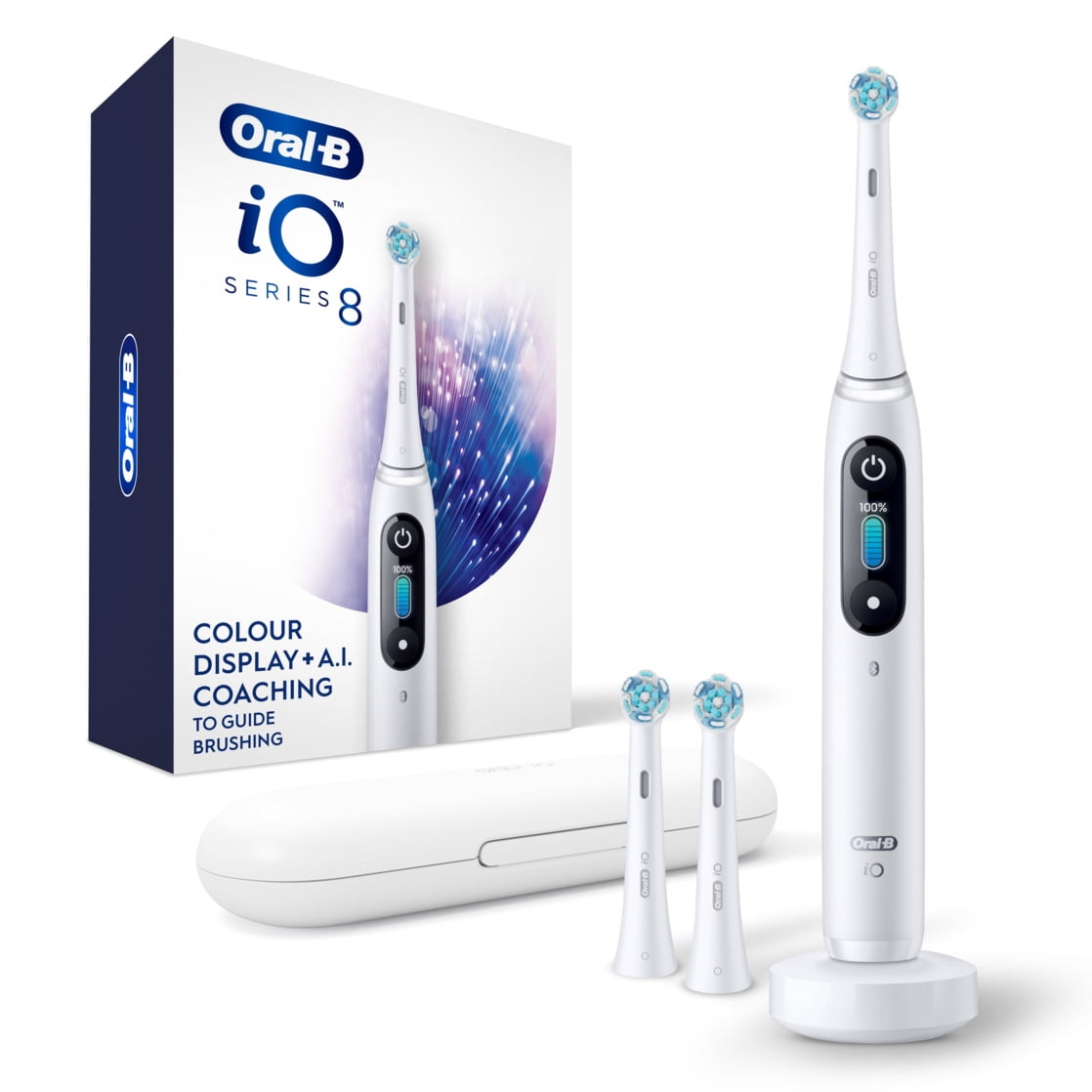 Oral-B iO Series 8 Electric Toothbrush with 3 Brush Heads, Violet Ametrine, for Adults and Children 3+.