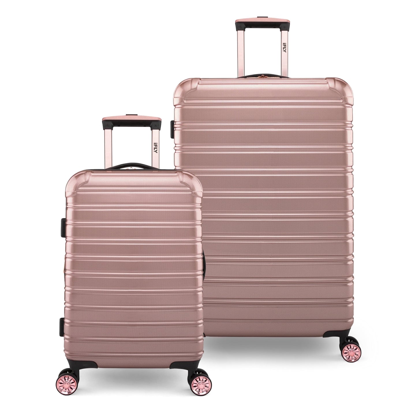 iFLY Fibertech 2-Piece Hardside Luggage Set – 20" Carry-On &amp; 28" Checked Suitcase, Rose Gold
